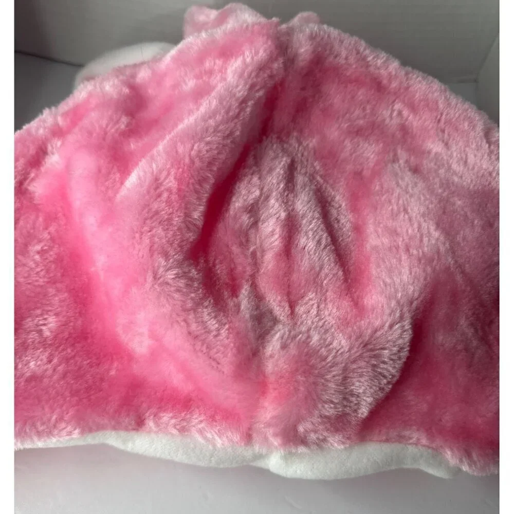 Pink Bunny Plush Hat Ear Flaps with Arm-Length Attached Mittens fall cozy